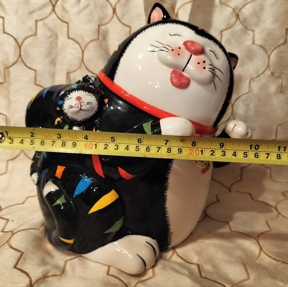 Vintage CKAO Black Cat With Multi Color Strip Ceramic Cookie Jar - Picture 12 of 13